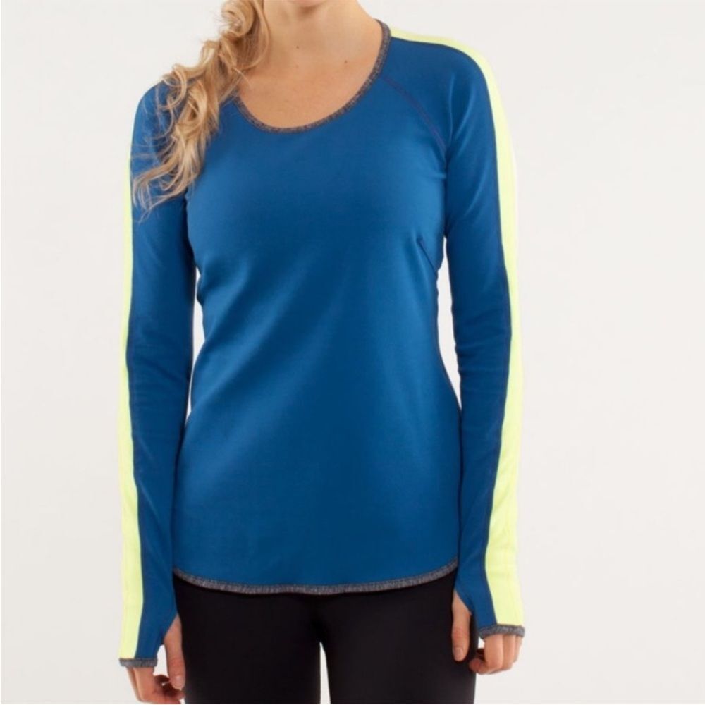 Lululemon Runder Under Long Sleeve Limitless Blue / Heathered Coal size 6